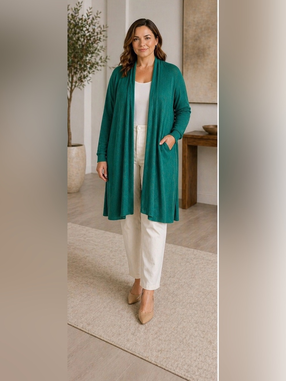 Lafayette 148 NWT 2 XL Alpaca Wool Blend Open Front Cardigan Sweater Green $428